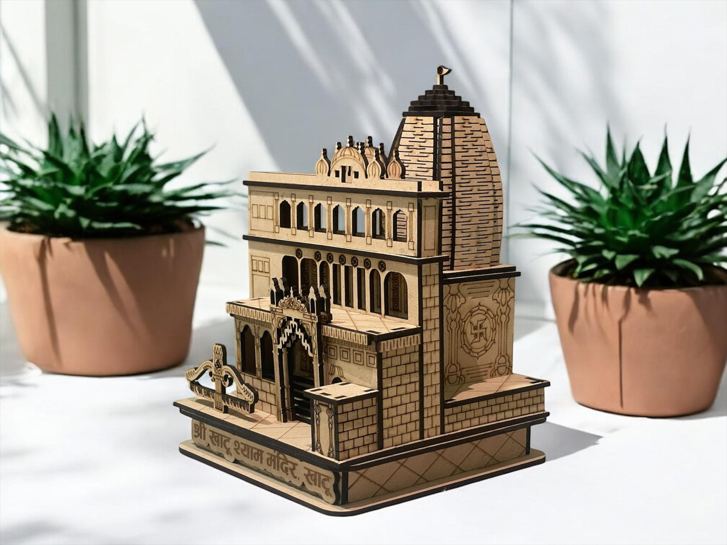 Khatu Shyam Ji Wooden Laser Cut Temple Model – Intricately Designed Divine Mandir