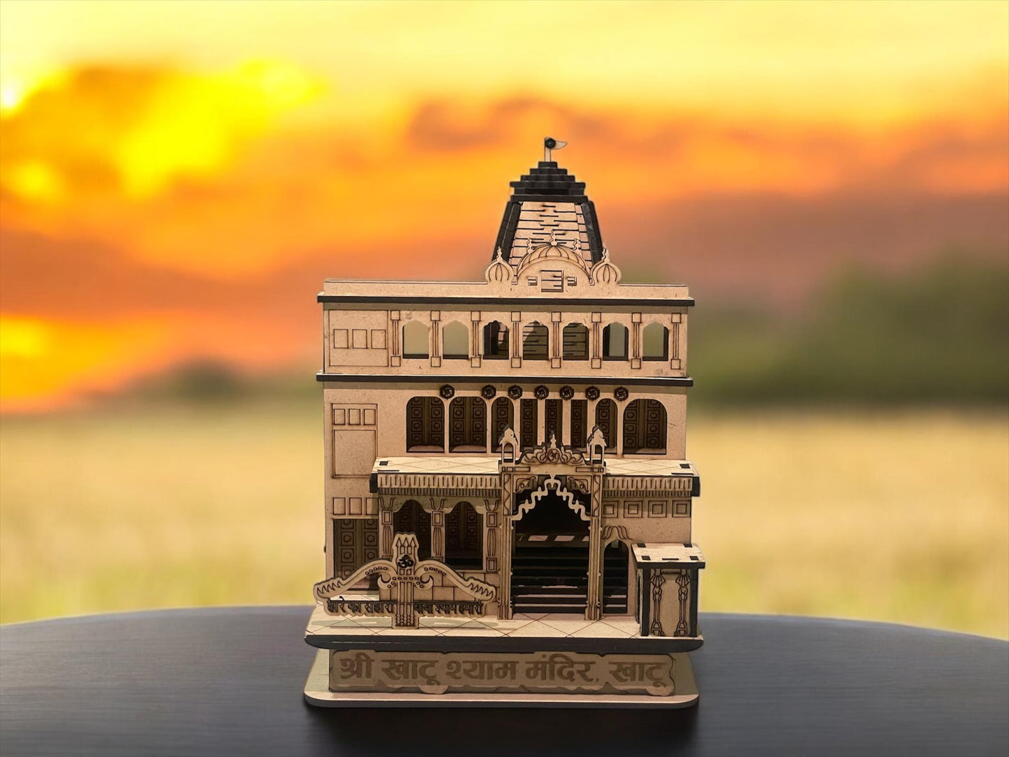 Khatu Shyam Ji Wooden Laser Cut Temple Model – Intricately Designed Divine Mandir